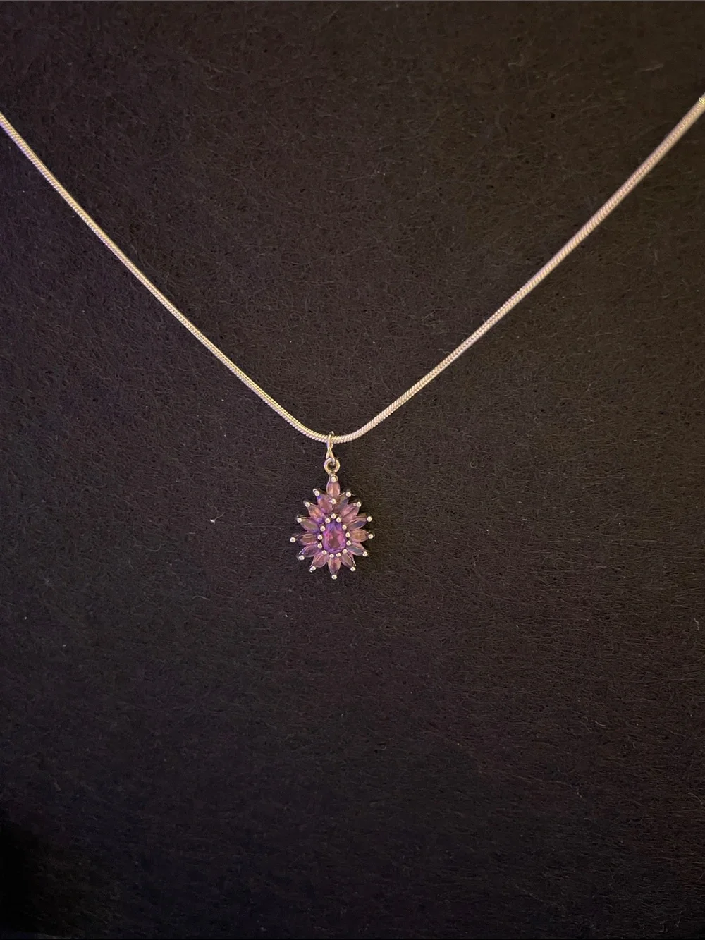 17” Sterling Silver Necklace with tear drop Amethyst pendant. - Picture 1 of 5